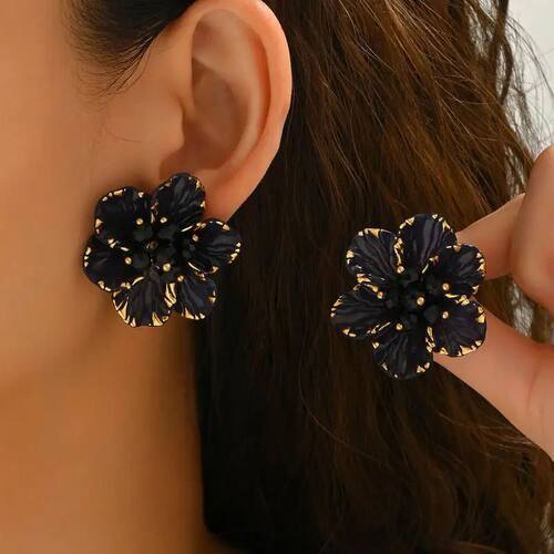 Elegant Black Flower Stud Earrings for Women  Colorful Cryst