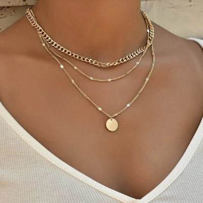 Vintage Pendant Necklace for Women Gold Color Chain Multilay