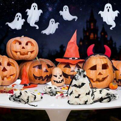 10/30/50pcs Halloween Organza Gift Bags Bat Printing Packagi