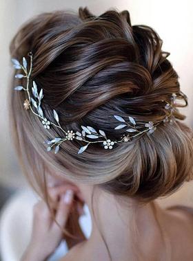 Artifical Moonstone Leaf Pearl Flower Headband Earring Set B