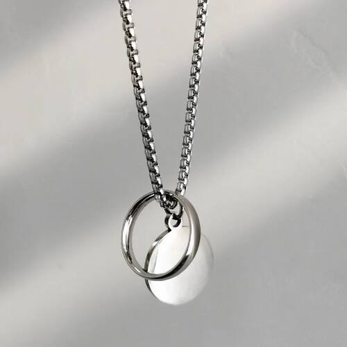 Stainless Steel Coin Round Hoop Pendant Necklace for Women M