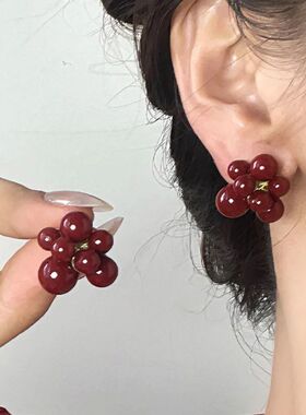 New Red Beads Geomeric Flower Sud Earrings for Women Girls F
