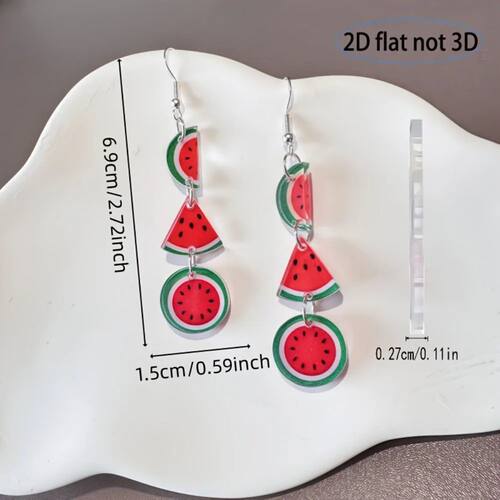Cartoon Cute Fruit Watermelon 2D Flat Acrylic Pendant Earrin