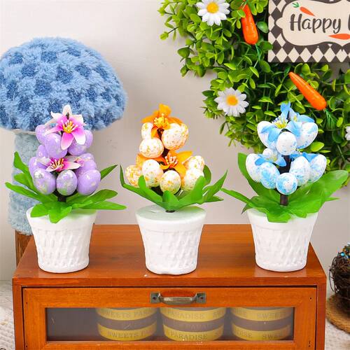 Arificial Eggs New Flowerpo Poed Decoraion Simulaion Easer E
