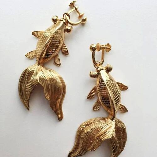 Design Unique Gold Color Fish Hanging Earrings Party Wedding