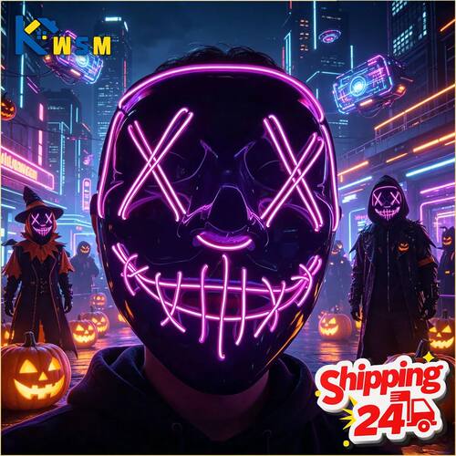 LED Glowing Black Mask Cold Light Electronic Face  for Hallo