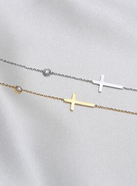 Women's Cross Chain Necklace Stainless Steel zircon lightwei