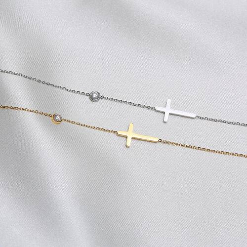 Women's Cross Chain Necklace Stainless Steel zircon lightwei
