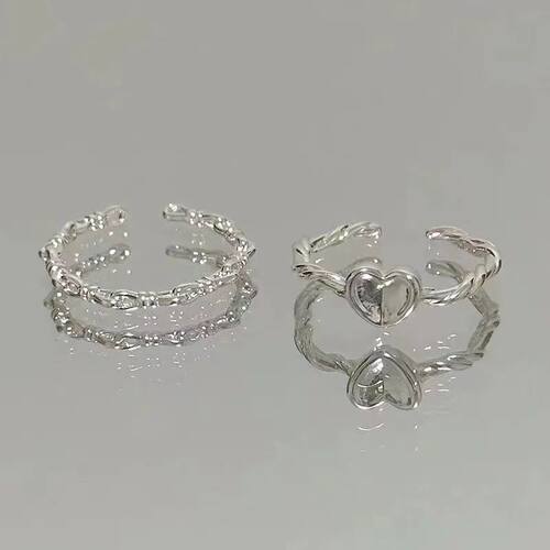 2Pcs Minimalism Silver Color Hear Rings for Women Opening We