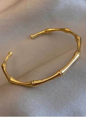MEYRROYU Stainless Steel Gold Color Bamboo Joint Bangles 202
