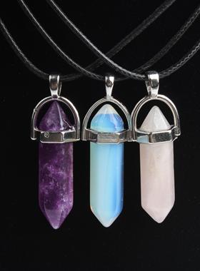 Hexagonal column necklace natural crystal pendant Stone Pend