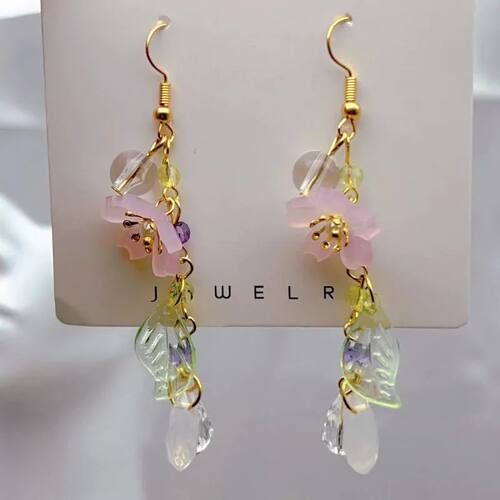 Resin Flower Ear Hook French Long Petal Leaf Artistic Sweet