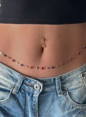 Fashion Colored Glass Crysal Wais Chain for Women Punk Summe
