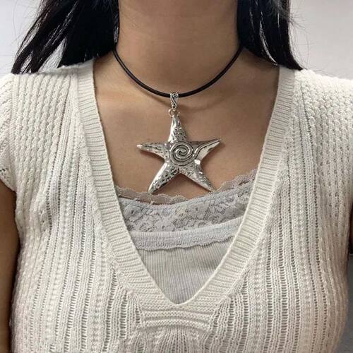Beach Large Starfish Irregular Stone Beads Long Tassels Neck
