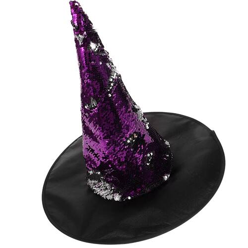 Purple Witch Hat Glitter Sequin Design Halloween Cosplay Par