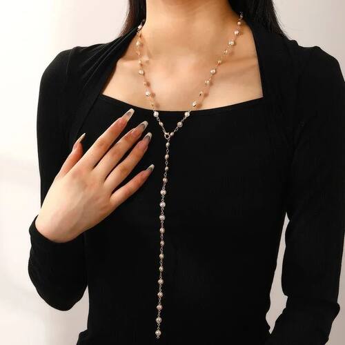 Trendy Gold Silver Color Glass Long Y-Shaped Necklace Metal