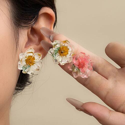 Sweet Cute Pink Peach Blossom Resin Earrings for Women Fresh