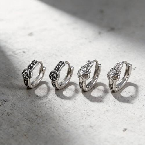 Punk Viking Celtic Silver Hoop Earrings Stainless Steel Amul