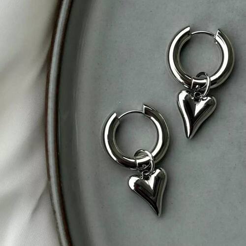 Punk Silver Color Peach Heart Pendant Earrings for Women Sim