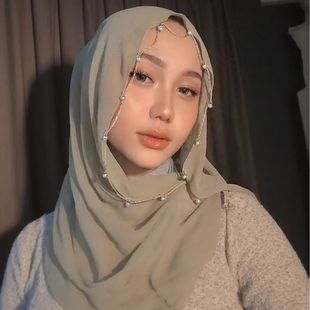 Women Chiffon Khimar Head Wrap Pearls ic s Prayer Ethnic S