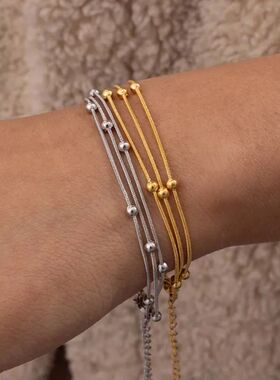 Sainless Seel Bracele for Women Vinage Gold Color Muli Layer