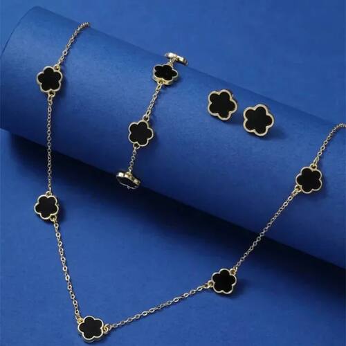 Lucky Five-petal Flower Five-leaf Clover Bracelet Earrings N