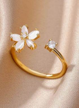 Flower Opal Rings for Women Cubic Zirconia Stainless Steel R