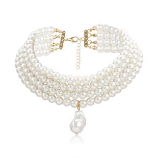 Classic Layered Strand Round Pearls Beads Collar Choker Neck