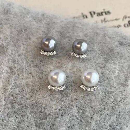 New Arrival Sweet Cute Temperament Gray Pearl Zircon Stud Ea