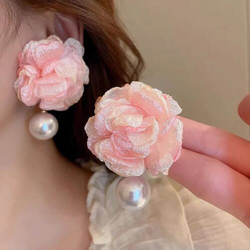 cate Pink Large Flower Earrings for Women Fashion Imitation