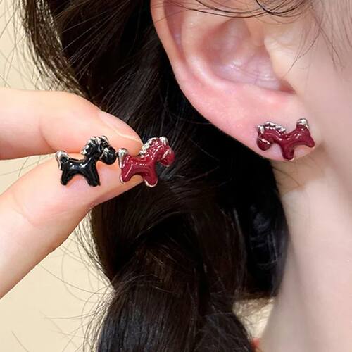 Cute Cartoon Black and Red Dripping Oil  Earrings Female Fas
