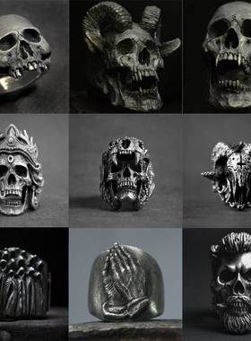 Gothic Punk Satanic Devil Skull Ring Vintage Steampunk Men&#