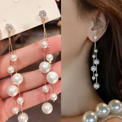 Large and Small Imiaion Pearl Dangle Earrings for Women Bead