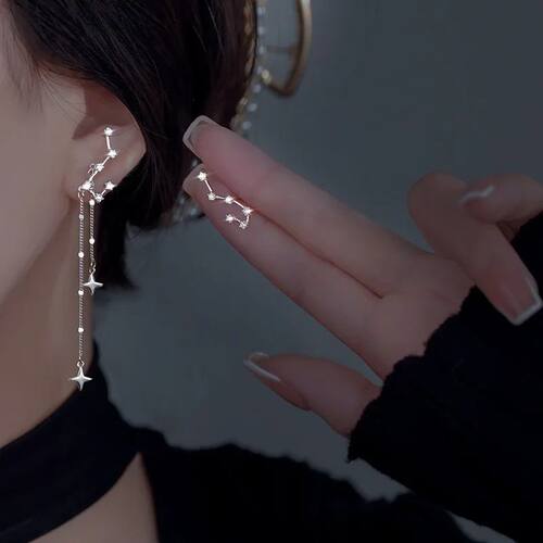 Korean Style Silver Color Asymmetric Star Long Tassel Fashio