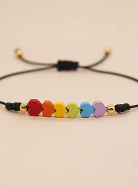 Go2boho Smart Bracelets Hematite Rainbow Color Beaded Heart