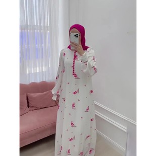 Party Dress for Women Sweet Print Long Dresses Button Morocc