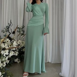 Party Dress Women Pleated Flare Sleeve Long Dresses Morocco