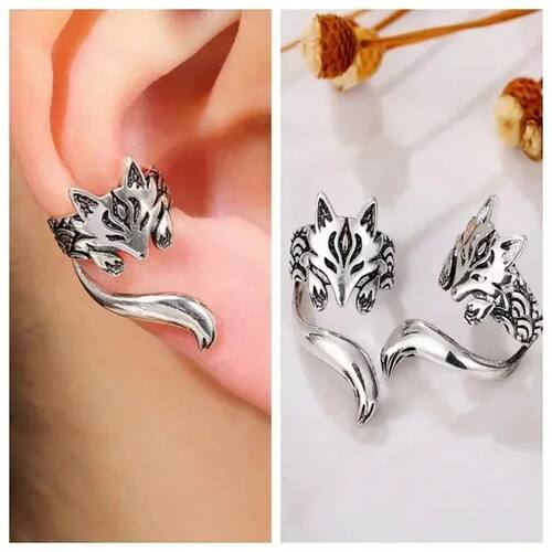 Cartoon Fox Shape Clip Earrings for Women Silver Color Funny
