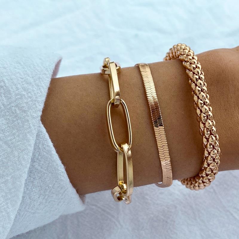 3PCS/Set Fashion Thick Chain Link Bracelets Bangles For Wome