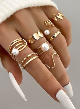 8pcs Vintage Imitation Pearl Jewelry for Women Luxury Geomet