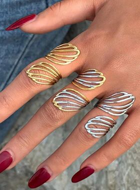 Sainless Seel Geomeric Hollow Line Open Rings for Women Men