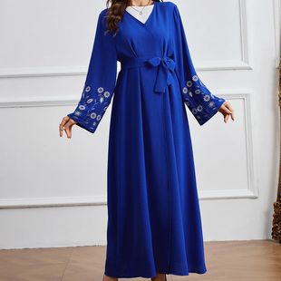Cardigan Women Embroidery Modest Open Dresses Robe Jalabiy