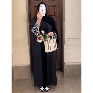 Embroidery Bat Sleeve For Women Dress Morocco Black s Kaf