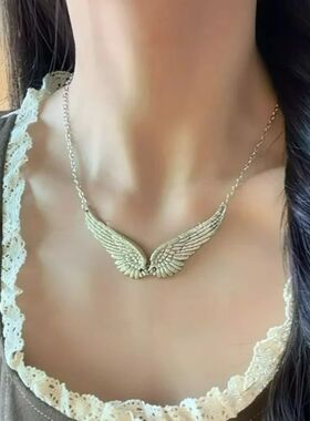 Vinage Silver Angel Wings Feaher Choker Big Pendan Aesheic L