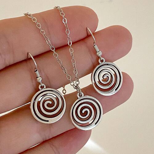 Spiral Vortex Necklace Earrings for Women Unisex Boho Pentag