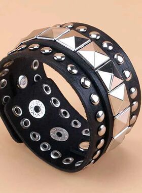 Punk Fashion Rive Bracele Black Pu Leaher Rive Hip Hop Brace