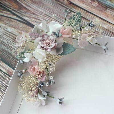 Romantic Fabric Floral Bridal Hair Comb Headpiece Handmade B