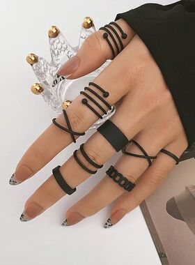 Vinage Gohic Black Rings Se for Women Girls Geomeric Rero Mu