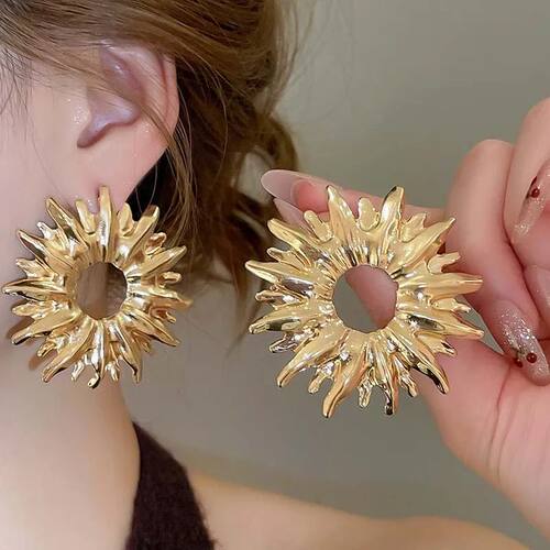 Exaggerated Metal Hollow Sun Flower Earrings for Women  Irre