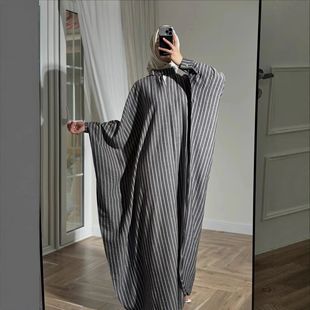 Women  Dress  Long Dresses Stripe Print Robe Vestidos Modest